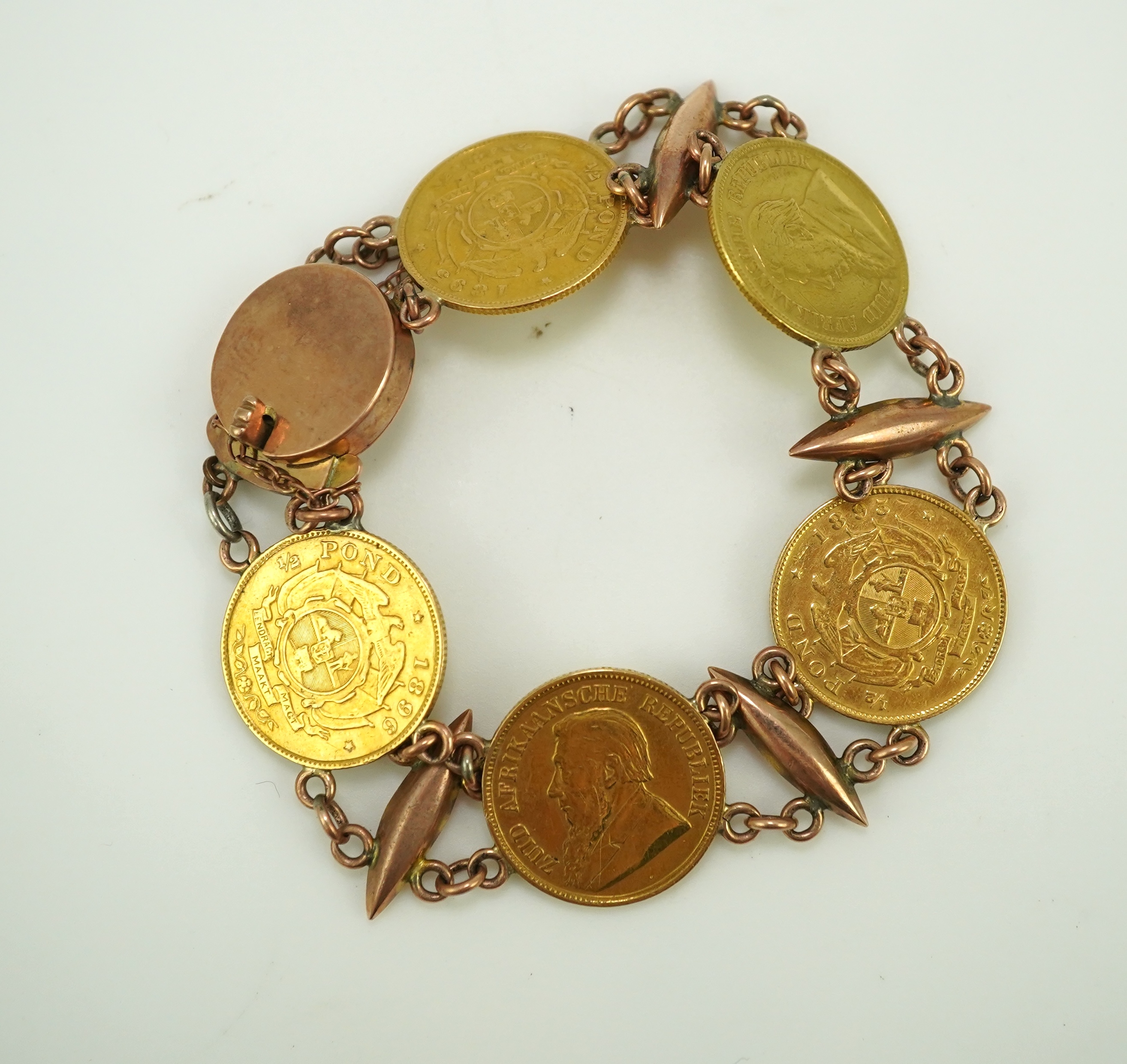 A late 19th century gold coin bracelet